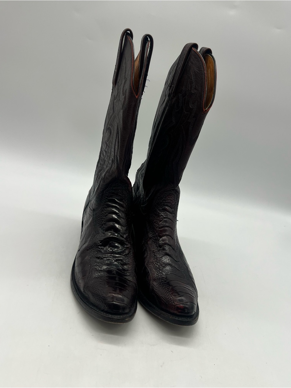 Lucchese 1883 Men’s Sz 9D Black Cherry Ostrich Legs Leather Western Cowboy Boots